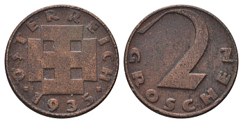 Австрия 2 гроша 1935 KM 2837 бронза 4684-827