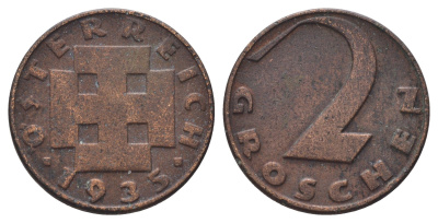 Австрия 2 гроша 1935 KM 2837 бронза 4684-827