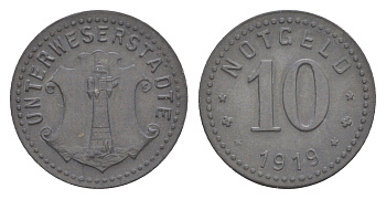 Унтервезер 10 пфеннигов 1919 Funck 558.2, Men05 25587.3, Men18 32086.3 цинк 4636-835