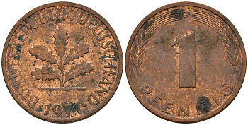 ФРГ 1 пфенниг 1971 G KM 105, J. 380 сталь плакированная медью    4598-453