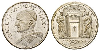 Ватикан медаль в честь объявление Папой Римским Павлом VI Юбилейного года (Anno Santo) 1975 Павел VI, диаметр 35 мм, вес 15,9 гр бронза плакированная серебро 4667-1146