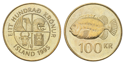 Исландия 100 крон 1995 KM 35 никель латунь UNC 4652-1217