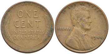США 1 ЦЕНТ 1944 ЛИНКОЛЬН KM А132 медь цинк 218-451