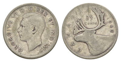 Канада 25 центов 1940 Георг V (1910-1936), олень KM 35 серебро 73-1226