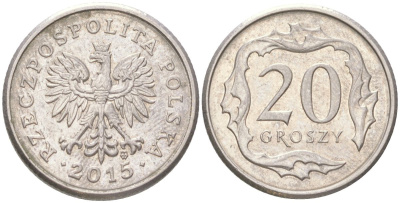 Польша 20 грошей 2015 Y 280 медно-никель UNC 4614-335