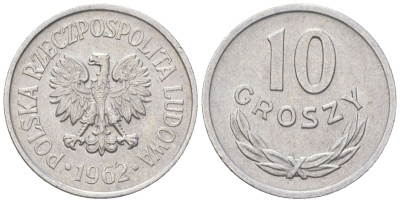 Польша 10 грошей 1962 MW Y AA47 алюминий aUNC 4617-868