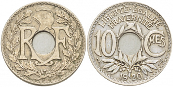 ФРАНЦИЯ 10 САНТИМОВ 1920 ТИП ЛИНДАЙЁ KM 866а медно-никель 4402-737