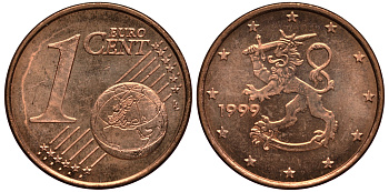 Финляндия 1 евроцент 1999 KM 98 сталь плакированная медью XF-UNC 4181-154