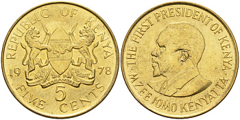 Кения 5 центов 1978 Джомо Кениата KM 10 никель латунь aUNC 4126-952