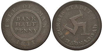 Остров Мэн 1/2 пенни 1811 банковский токен KM Tn3 медь 650-411