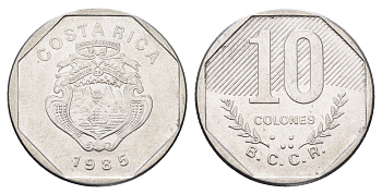 Коста-Рика 10 колонов 1985 год-тип KM 215.2 нержавеющая сталь 4663-952