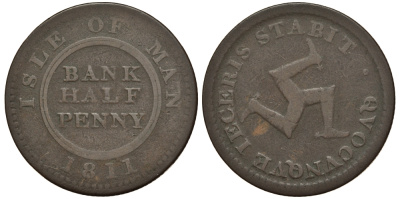 Остров Мэн 1/2 пенни 1811 банковский токен KM Tn3 медь 650-411