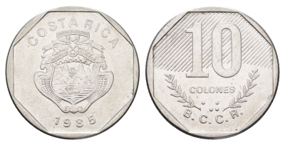 Коста-Рика 10 колонов 1985 год-тип KM 215.2 нержавеющая сталь 4663-952