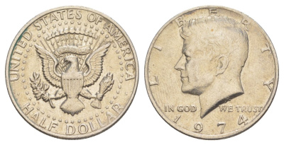 США 1/2 доллара (50 центов) 1974 Джон Кеннеди KM 202b медь плакированная медно-никелем aUNC 4536-811