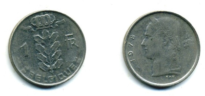 БЕЛЬГИЯ 1 ФРАНК 1978 BELGIQUE KM 142.1 медно-никель 25-1423