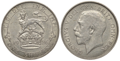 Великобритания 1 шиллинг 1926 Георг V (1910-1936), старая модификация, круглый жемчуг KM 816a, Spink 4023А серебро UNC 1074-8-72