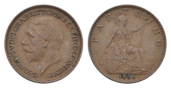 Великобритания 1 фартинг 1936 Георг V (1910-1936) KM 825, Spink 4061 бронза 4664-322