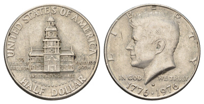 США 1/2 доллара (50 центов) 1976 D, 200 лет независимости США KM 205 медь плакированная медно-никелем 4683-646