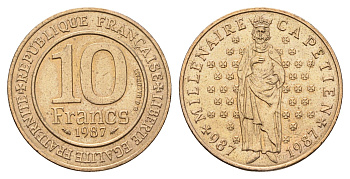 Франция 10 франков 1987 Тысячелетие династии Капетингов KM 961 никель латунь UNC 4676-1142