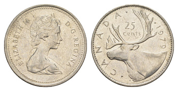 Канада 25 центов 1979 Елизавета II (1952-2022), олень KM 74 никель 4631-625