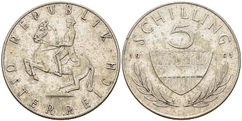 Австрия 10 шиллингов 1961 KM 2882 серебро 4563-956