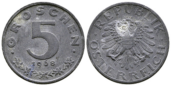 АВСТРИЯ 5 ГРОШЕЙ 1968 KM 2875 цинк 57-1119