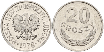 Польша 20 грошей 1978 MW KM А47 алюминий  UNC  4187-346
