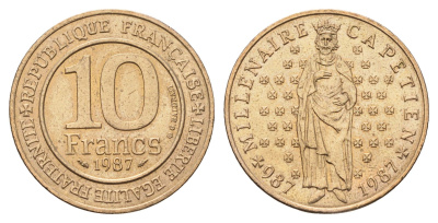 Франция 10 франков 1987 Тысячелетие династии Капетингов KM 961 никель латунь UNC 4676-1142