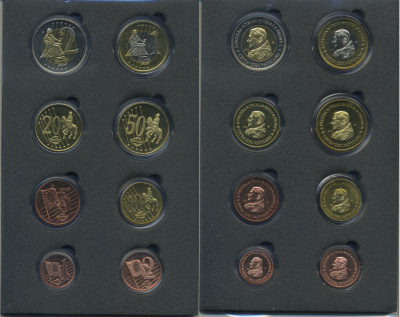 Ватикан евронабор из 8 монет 2006 большой формат, Бенедикт XVI, европробники, сертификат, капсулы     UNC  5-6-2-17