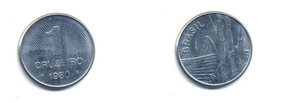 Бразилия 1 крузейро 1980 сахарный тростник KM 590 нержавеющая сталь aUNC 76-914