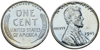 США 1 цент 1943 Авраам Линкольн KM 132 a сталь покрытая цинком aUNC 116-516