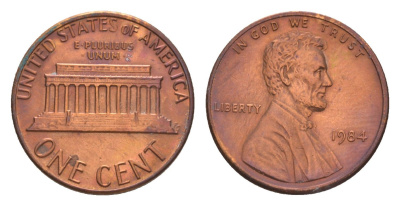 США 1 цент 1984 Линкольн KM 201b цинк плакированный медью aUNC 4651-758