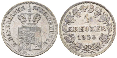 Бавария 1 крейцер 1858 Максимилиан II (1848-1864) KM 473 серебро 201-1016