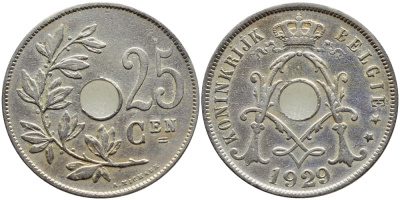 Бельгия 25 сантимов 1929 Belgie, Альберт I (1909-1934) KM 69 медно-никель 86-1037