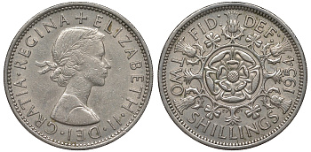 Великобритания 2 шиллинга (флорин) 1954 Елизавета II (1952-2022) KM 906, Spink 4146 медно-никель 4131-531