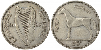Ирландия 1/2 кроны 1937 лошадь, самый редкий год KM 8 серебро 00-804-39