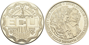 Нидерланды 2 1/2 экю 1989 Константин и Кристиан Гюйгенс, диаметр 33 мм. KM X#16 медь никель цинк UNC 81-233