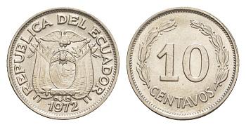 Эквадор 10 сентаво 1972 KM 76c сталь плакированная никелем UNC 4640-1161