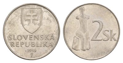 Словакия 2 кроны 1995  KM 13 сталь плакированная никелем    4660-121