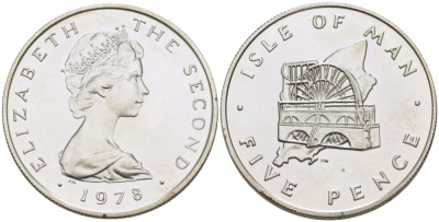 ОСТРОВ МЭН 5 ПЕНСОВ 1978 ТИРАЖ 10000 ЭКЗ. КМ 35.1a серебро UNC 650-521