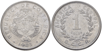 КОСТА-РИКА 1 КОЛОН 1983 В.С.С.R. KM 210.1 нержавеющая сталь 31-553