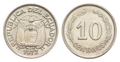 Эквадор 10 сентаво 1972 KM 76c сталь плакированная никелем UNC 4640-1161