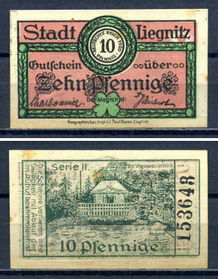Легница (Пруссия, Нижняя Силезия) 10 пфеннигов 1920 бумага aUNC 7556-21-3-1