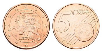 Литва 5 евроцентов 2024 редкий год KM 207 сталь плакированная медью UNC 202-133