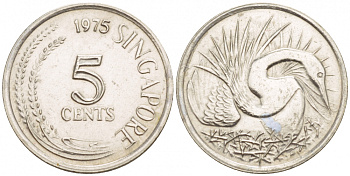 Сингапур 5 центов 1975 большая белая цапля KM 2 медно-никель 4547-1034