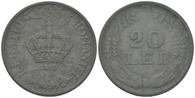 Румыния 20 леев 1942 Михай I (1940-1947) KM 62 цинк 183-1021