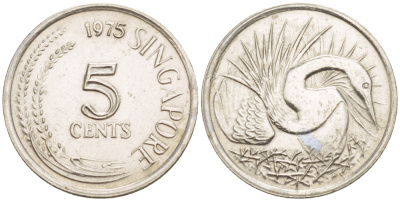 Сингапур 5 центов 1975 большая белая цапля KM 2 медно-никель 4547-1034