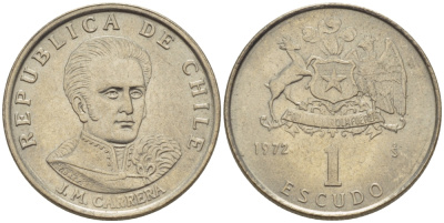 Чили 1 эскудо 1972 Хосе Мигель Каррера KM 197 медно-никель 4392-945