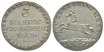 ГАННОВЕР 3 МАРИЕНГРОША 1819 LAB KM 114.2 серебро aUNC 413-2514