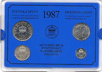 Швеция набор монетного двора из 4 монет 1987 в пластике, Карл XVI Густав (1973- ) KM MS43 UNC 4-3-7-149